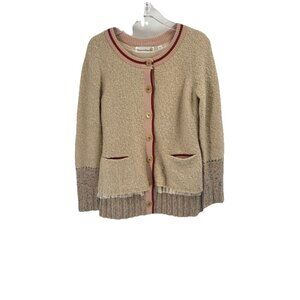 Charlie and Robin Tan Cardigan Sweater Wool Sz Small Boho Shabby Chic Grunge